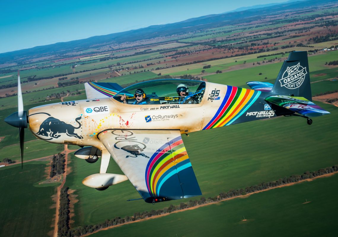 Matt Hall flies a customer during their joy flight in Belmont, Lake Macquarie Area